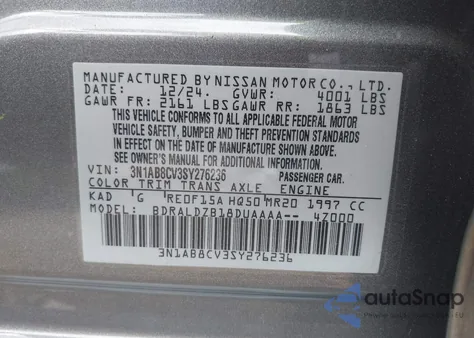 2025 Nissan Sentra Sv из США, поврежденный, VIN 3N1AB8CV3SY276236